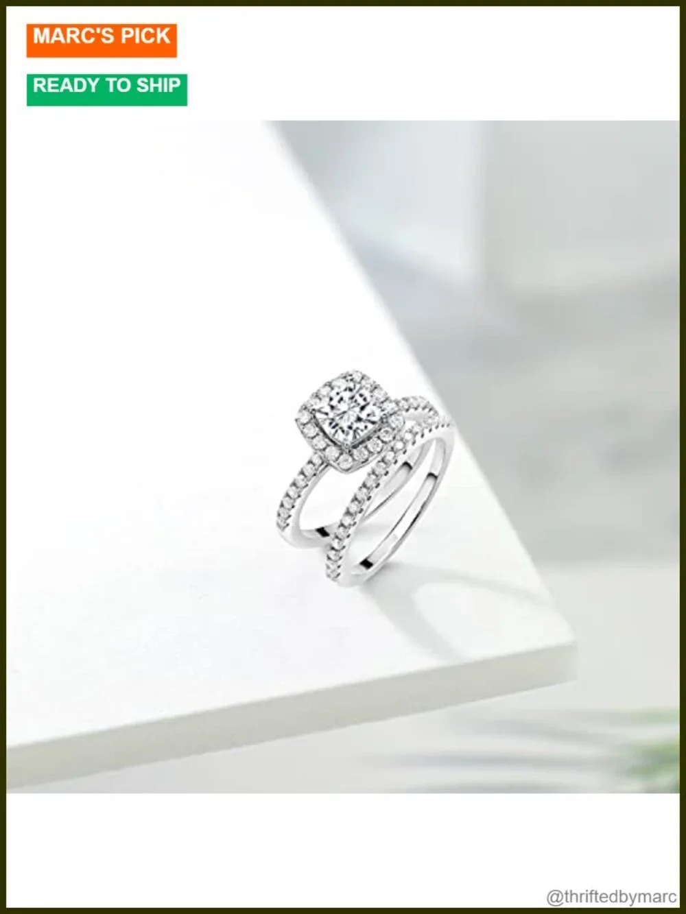 925 Sterling Silver Halo Bridal Set Ring Cushion Cut Moissanite